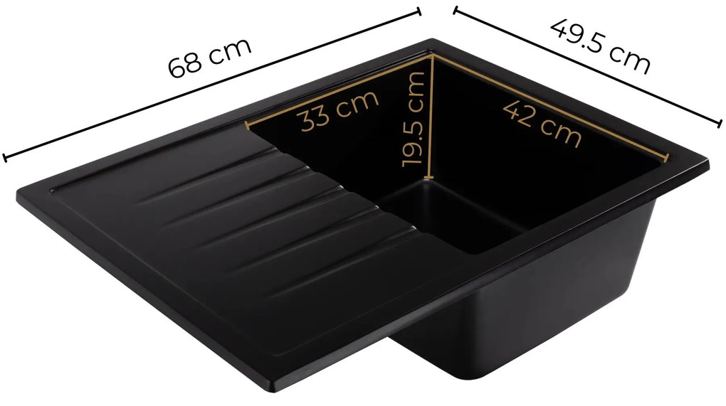 Sink Quality Titanite, kuchynský granitový drez 680x495x215 mm + čierny sifón, biela, SKQ-TIT.W.1KKO.XB