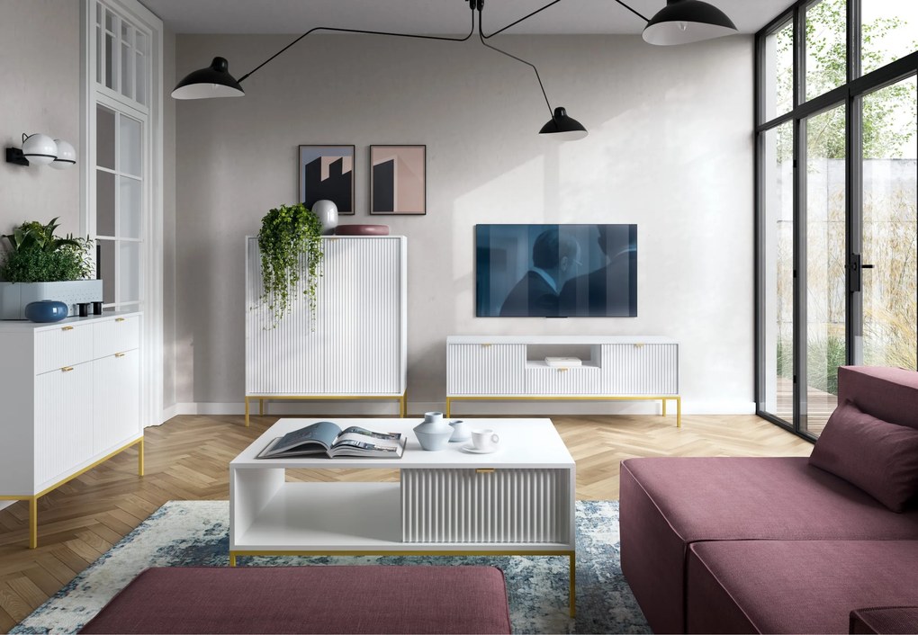 Komoda Nova 154 cm biela/zlatá