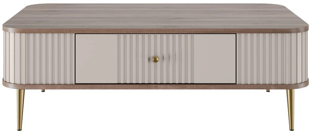 Konferenčný stolík Vespera 103x60 cm - kašmírová / orech / zlaté nožičky