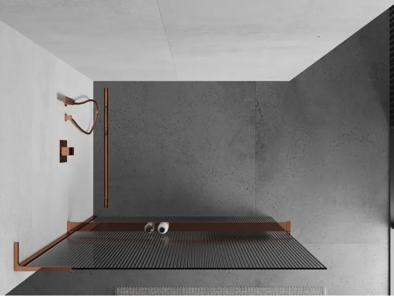 Mexen Kioto+ L, sprchová zástena Walk-In s poličkou a vešiakom 80 x 200 cm, 8mm sklo s rebrovým vzorom, ružové zlato profil, 800-080-123-60-09