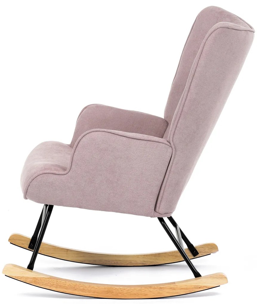 Autronic - Křeslo houpací, potah růžová látka, dřevěné nohy, masiv kaučukovník - AK-371 PINK2