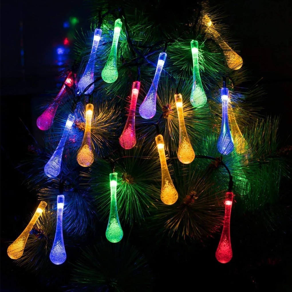 Bezdoteku LEDSolar 20 vianočné solárne reťaz kvapky multicolor, IPRO, 2W, farebné