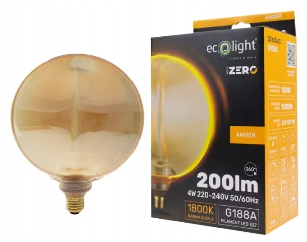 ECOLIGHT Dekoratívna LED žiarovka E27 4W 200lm G188 Amber Retro - rada ZERO