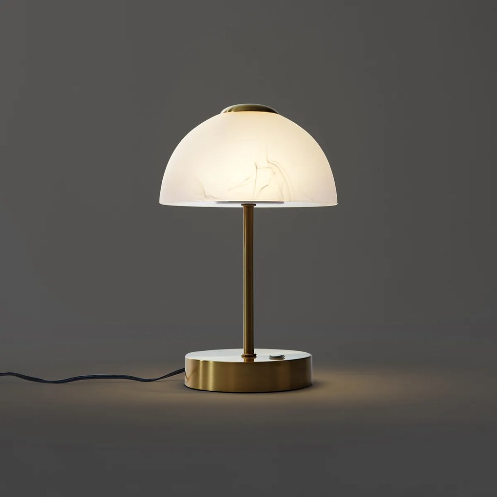 Dizajnová stolná lampa zlatá s opálovým sklom vrátane stmievateľnej LED - Joya