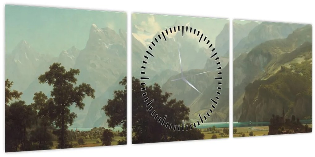Obraz - Albert Bierstadt, Lake Lucerne, reprodukcia (s hodinami) (90x30 cm)
