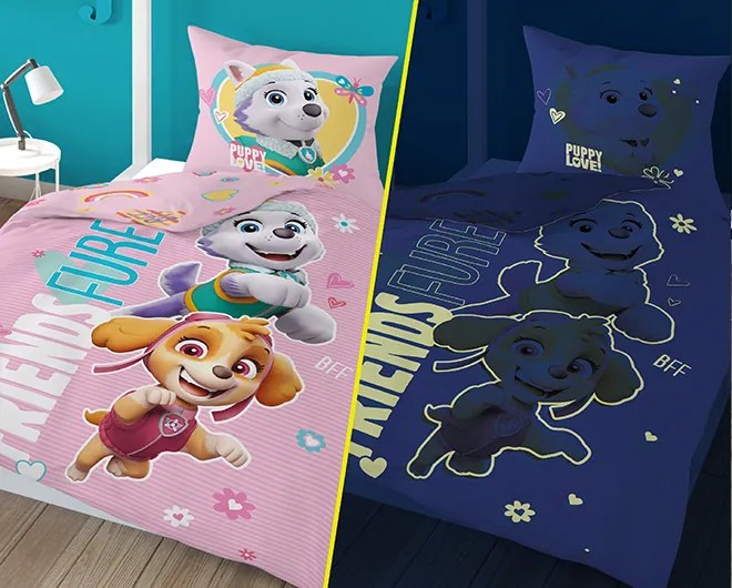 Svietiace obliečky PAW PATROL Friends furever ružové Rozmer obliečky: 70 x 80 cm | 140 x 200 cm