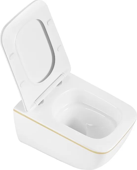 BPS-koupelny Závesná WC misa so SoftClose sedadlom HYD-6778, biela/zlatý lem