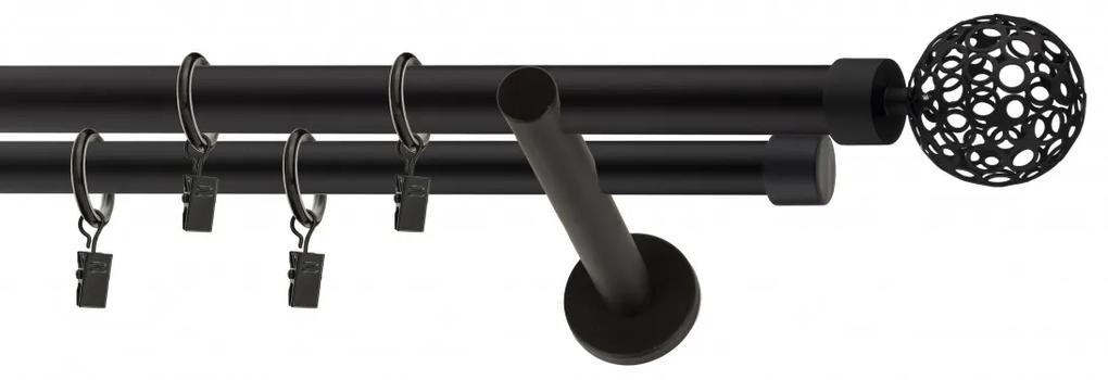 Dekorstudio Garniža dvojradová AZUR čierna-matná 19mm Dĺžka: 160cm, Typ príslušenstva: Krúžky tiché so štipcami
