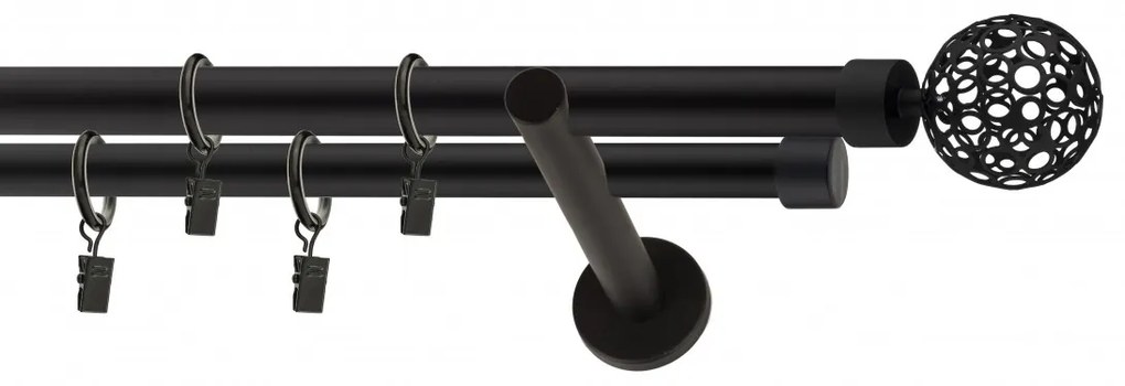 Dekorstudio Garniža dvojradová AZUR čierna-matná 19mm Dĺžka: 420cm, Typ príslušenstva: Krúžky tiché so štipcami