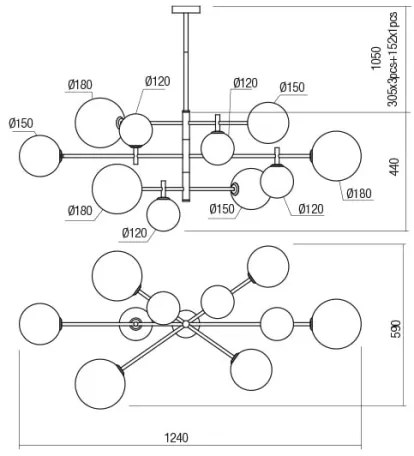 Redo 01-2781 - Luster na tyči ROY 10xG9/10W/230V