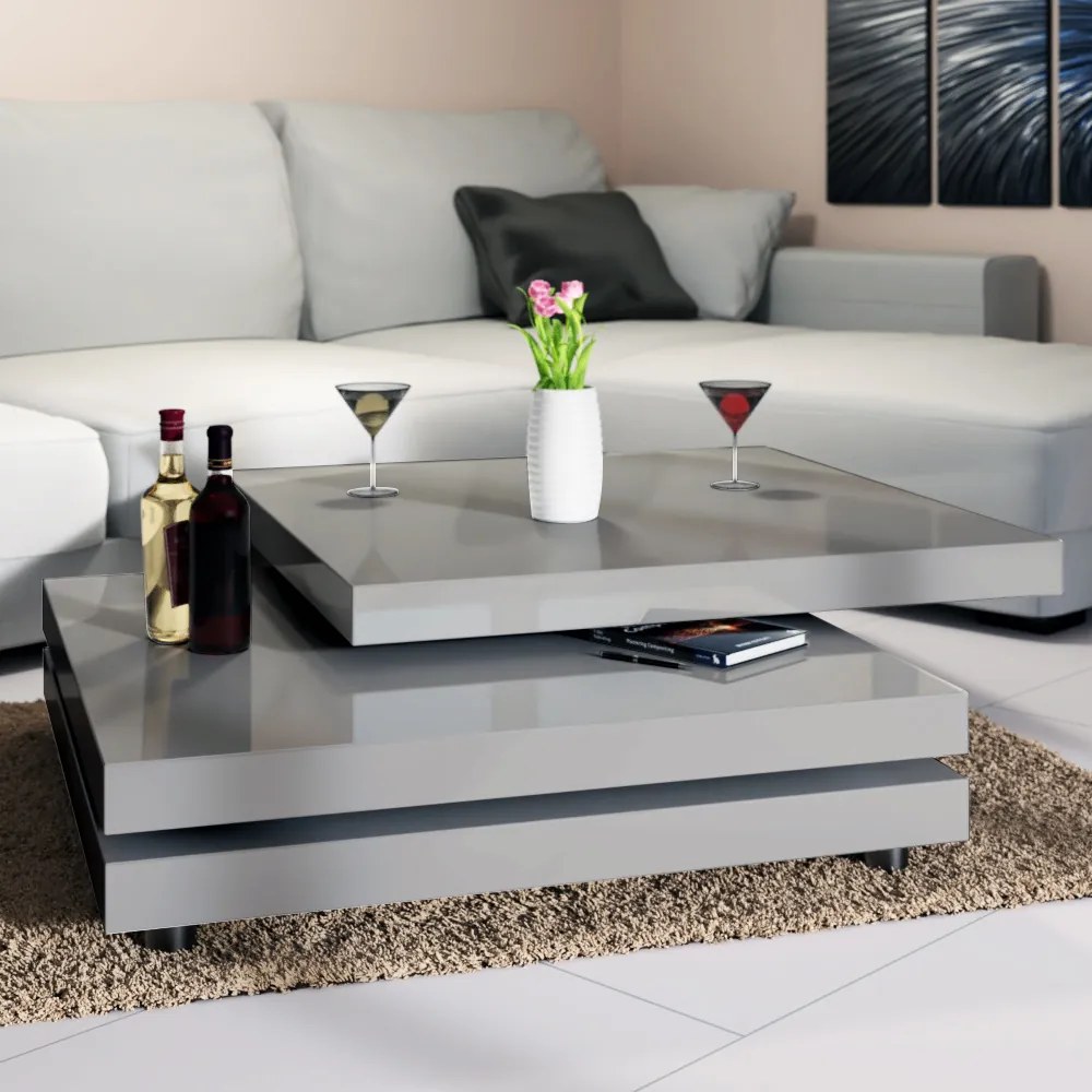 Konferenčný stolík NY – 60 x 60 cm – vysoký lesk šedý