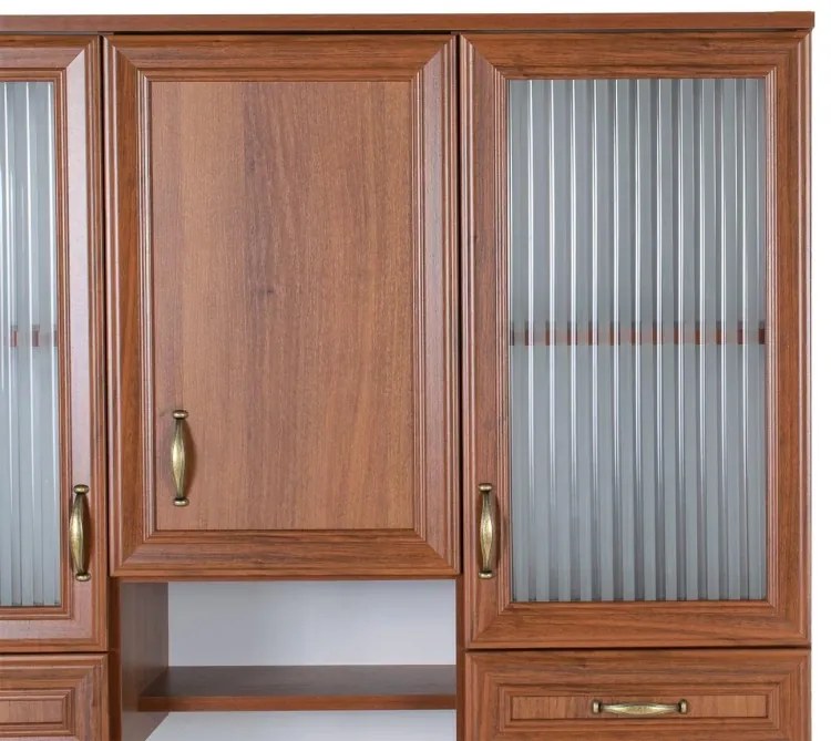 Kredenc Ramiak 120, orech ecco/orech ecco (sklo hranaté, u13 zlato, deska lancelot)