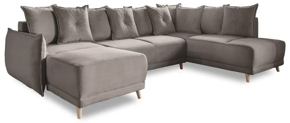 Svetlohnedá menčestrová rozkladacia rohová pohovka (pravý roh/do "U") Lazy Lukka – Miuform
