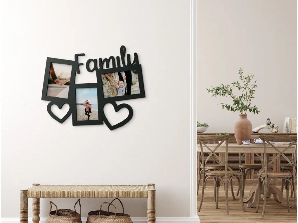 drevko Fotorámik na stenu s nápisom Family Rozmer obrazu: 32,5 x 40 cm, Farba dekorácie: Čierna