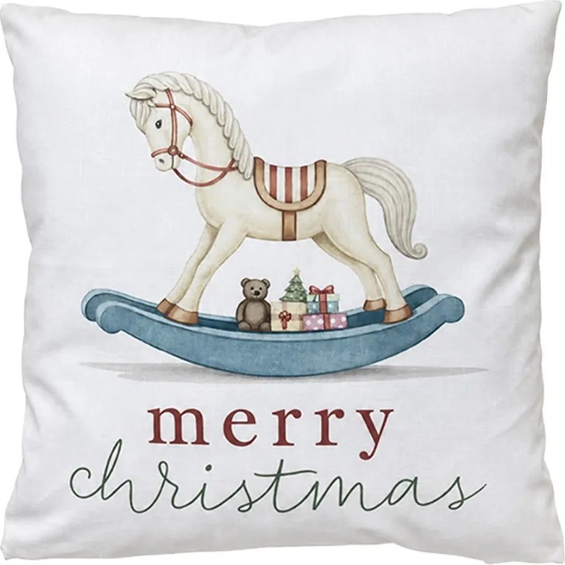 Dekoračný vankúš hojdací koník Merry Christmas - 45*45*4 cm
