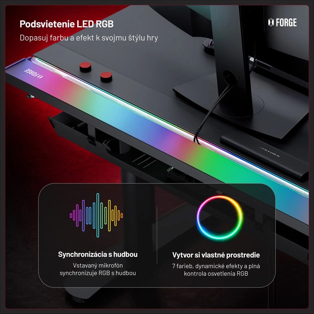 Elektrický herný stôl RGB s držiakmi, čierny, 120 cm: Diablo X-Forge 1200