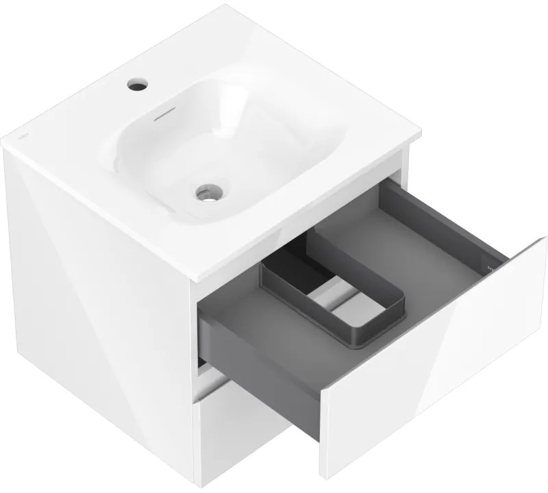 Mexen Orio, kúpeľňová skrinka 50 cm s umývadlom Vela, 2 zásuvky, biela lesklá, 91A10-05047-2-BFF00-W23M00