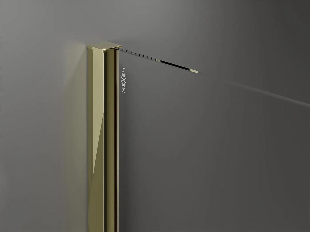 Mexen Velar Duo, sprchový kút s posuvnými dverami 100(dvere) x 100(dvere) cm, 8mm číre sklo, zlatý lesklý profil, 871-100-100-02-50