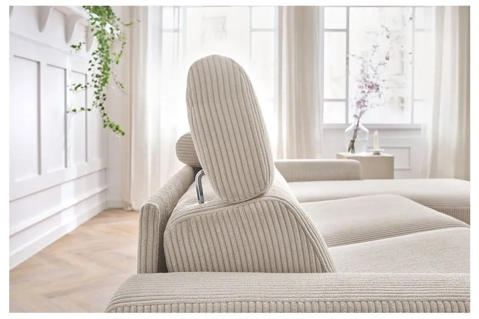 Krémová menčestrová rozkladacia rohová pohovka (variabilná) Monaco – Bobochic Paris