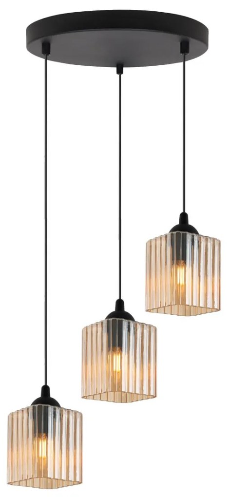 Závesné svietidlo Riffle Square, 3x medové sklenené tienidlo, b, o