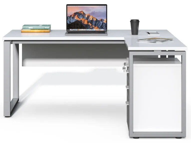 Rohový kancelársky stôl s kontajnerom Houseland Prime Home 01 160 cm biely