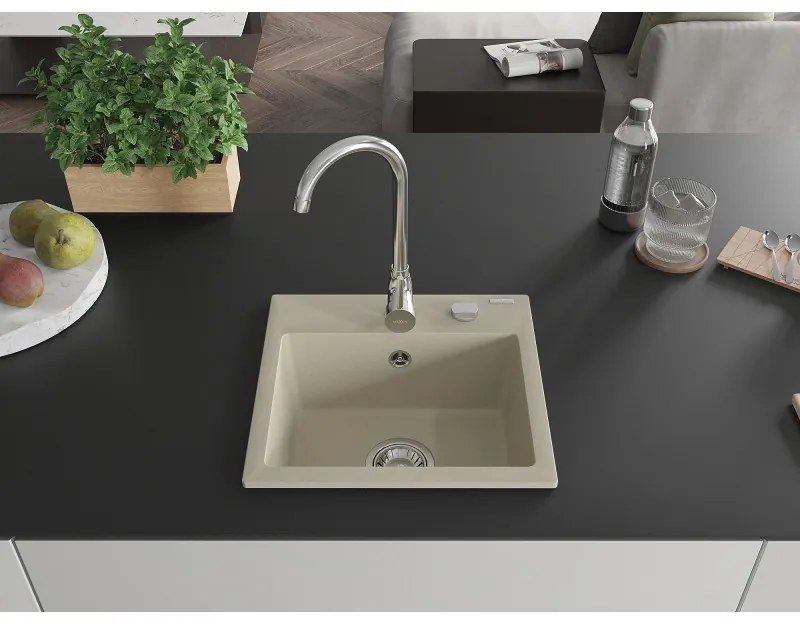 Mexen Milo, 1-komorový granitový drez 435x410x171 mm a chrómová batéria Telma, béžová, 6505-69-670200-00