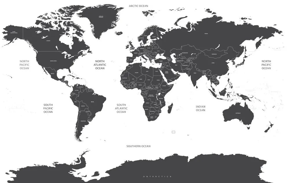 Obraz na korku mapa sveta s jednotlivými štátmi v sivej farbe