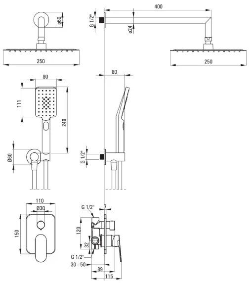 Deante NAC_09LP - Sprchová sada ALPINIA s podomietkovou batériou, lesklý chróm