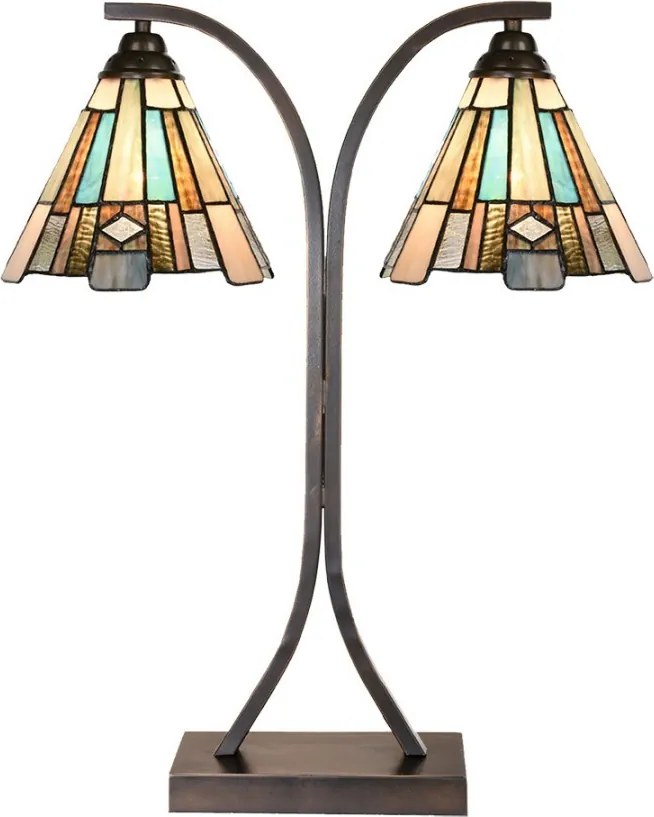 Béžovo-hnedá stolná lampa tiffany Annie - 48*19*57 cm E27/ma* 2*60W