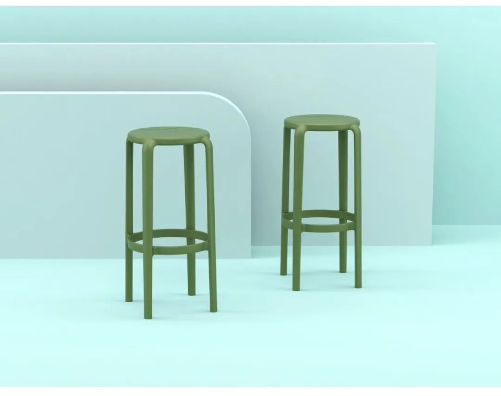 TOM BAR 75 záhradná barová stolička olive green