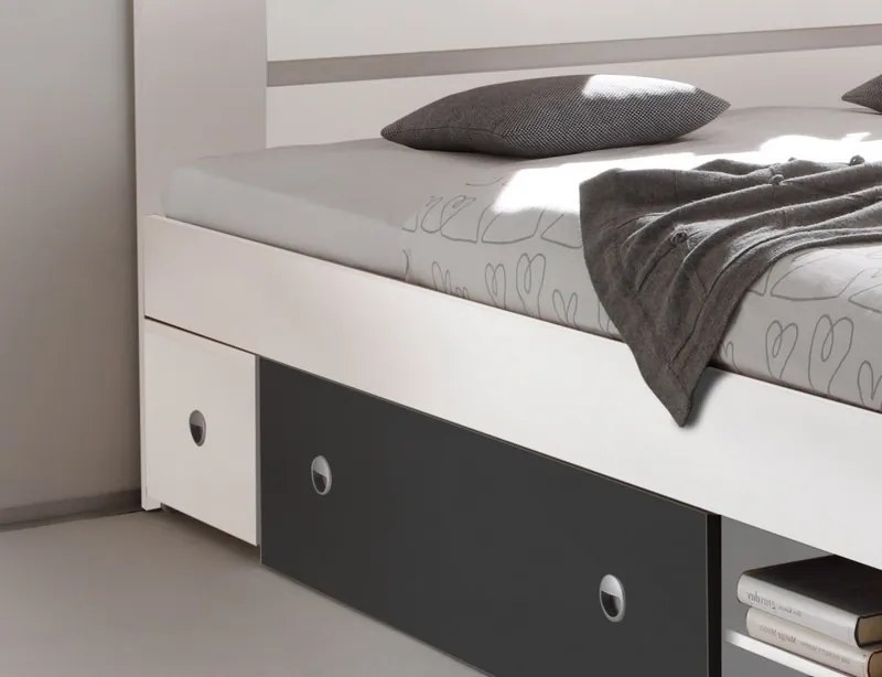 Posteľ s nočnými stolikmi Stefan 140x200 cm, biela/grafit