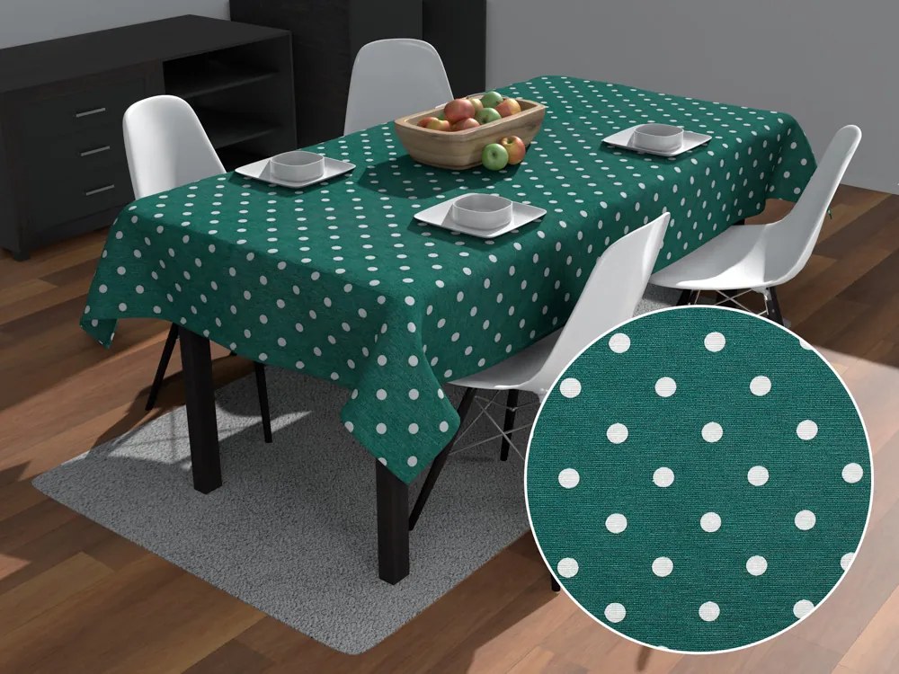 Biante Dekoračný obdĺžnikový obrus Leona LN-024 Biele bodky na petrolejovom 60x100 cm