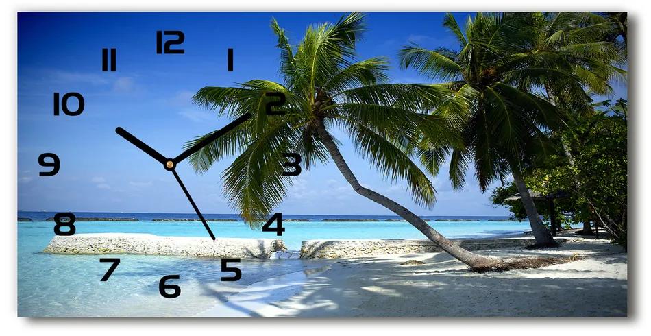 Vodorovné Sklenené hodiny na stenu Tropická pláž pl_zsp_60x30_f_64894239