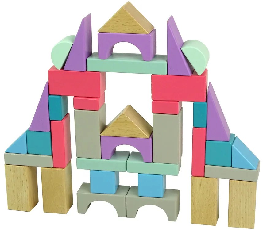 Lean Toys Drevené kocky v pastelových farbách - 55 prvkov