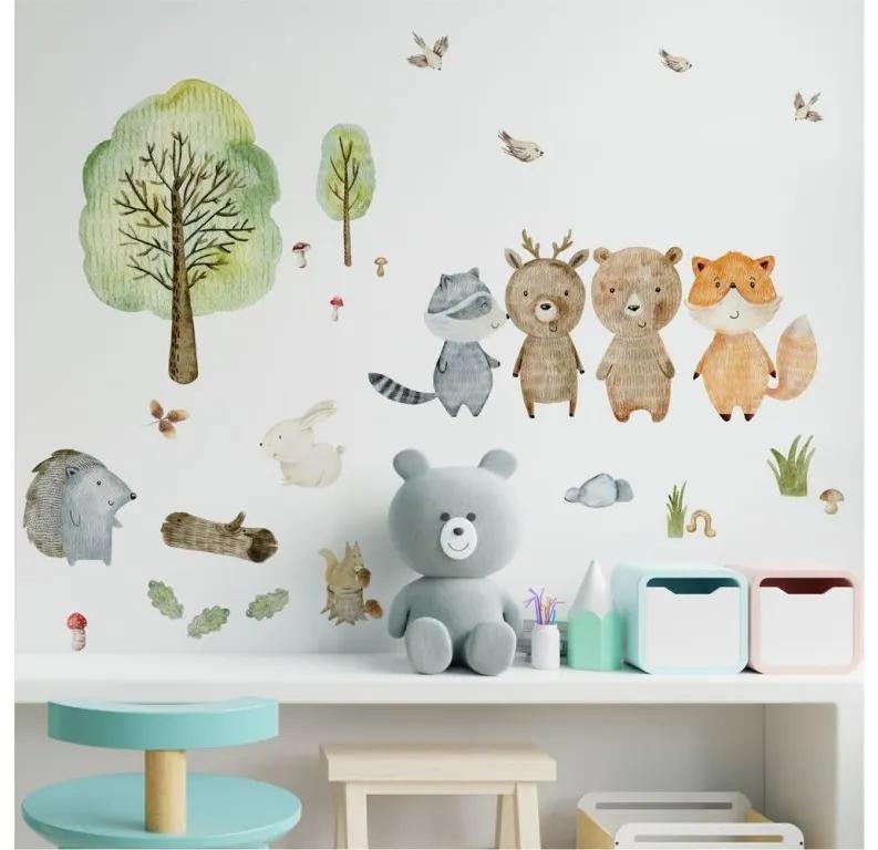 Gario Detská nálepka na stenu Lesný svet - medvedík, jelenček, líška a ježko Rozmery: L