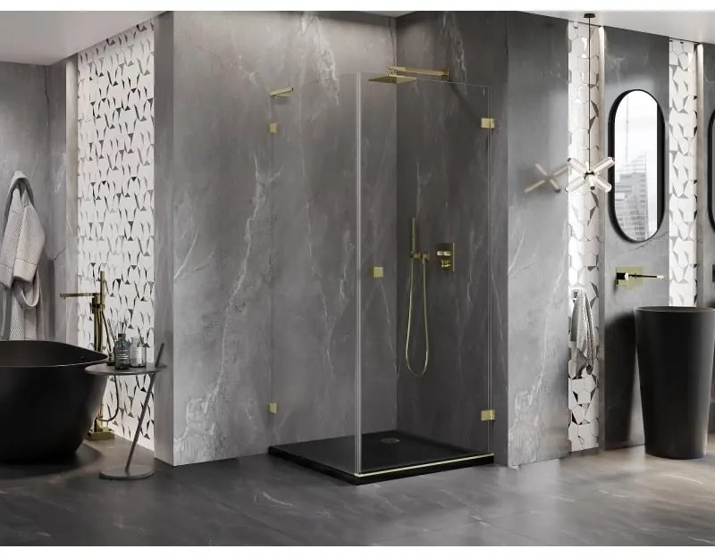 Mexen Lunar-B L, 1-krídlový sprchový kút, pravý, 90 x 90 cm, 8mm číre sklo, zlatý matný profil, 832L-090-090-55-00-P