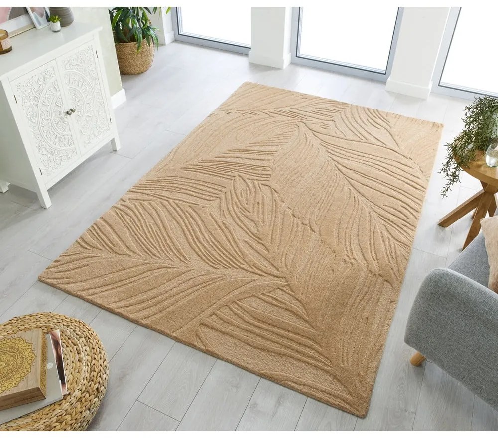 Svetlohnedý vlnený koberec Flair Rugs Lino Leaf, 120 x 170 cm