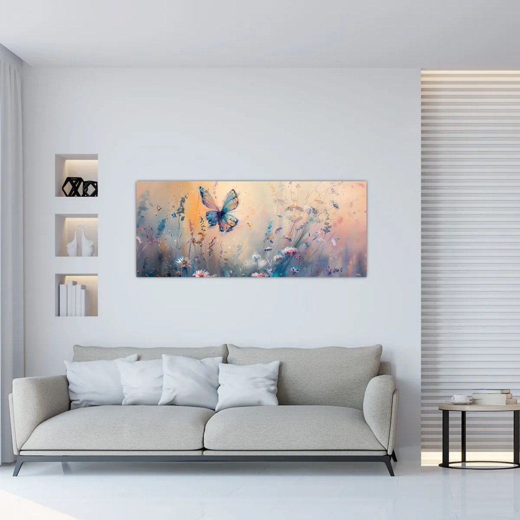 Obraz - Lúka s motýľom II. (120x50 cm)