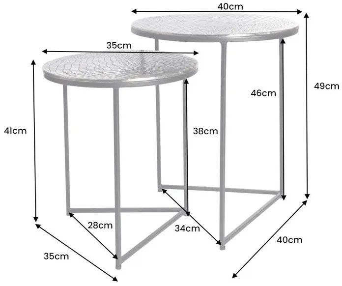 Sada odkladacích stolíkov Khalil 40 cm antik strieborná