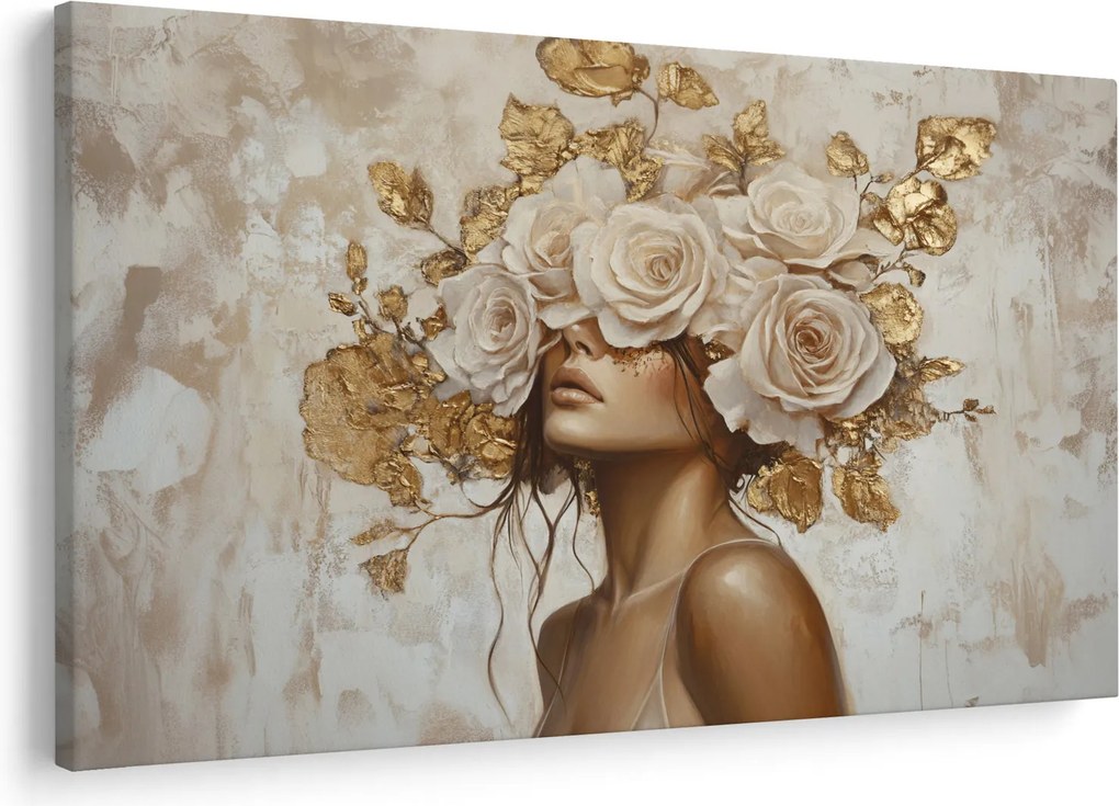 Obraz - Dievča s ružami (90x60 cm)