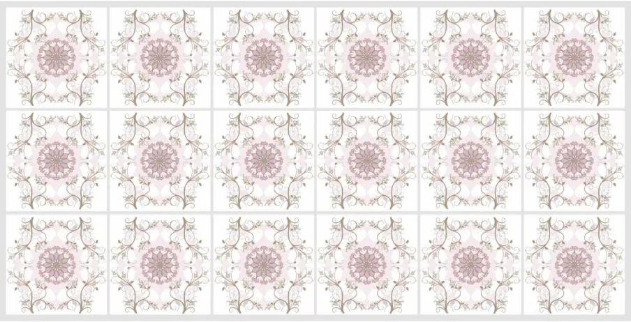 Obkladové panely 3D PVC TP10016508, rozmer 960 x 480 mm, mozaika s ružovými ornamentami, GRACE