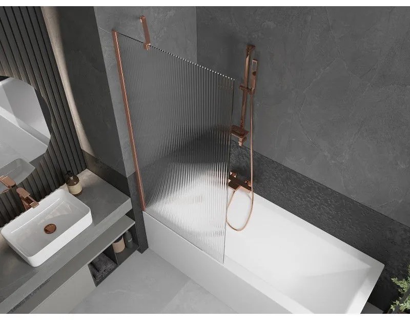 Mexen Next, 1-krídlová vaňová zástena 80 x 150 cm, 6mm sklo Ribs, medená matná, 895-080-000-00-09-65