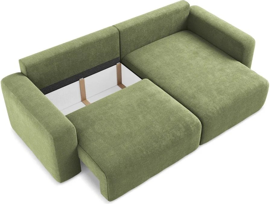 Zelená ženilková rozkladacia/s úložným priestorom rohová pohovka (pravý roh/s leňoškou) Kona – Makamii