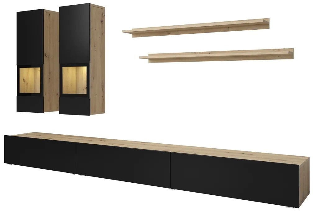 Obývacia stena do obývacej izby Baros 10 - Dub artisan / Čierny mat