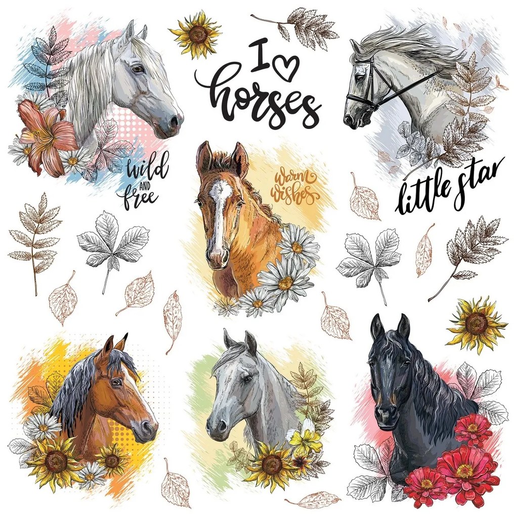 Samolepiaca dekorácia Horses, 30 x 30 cm