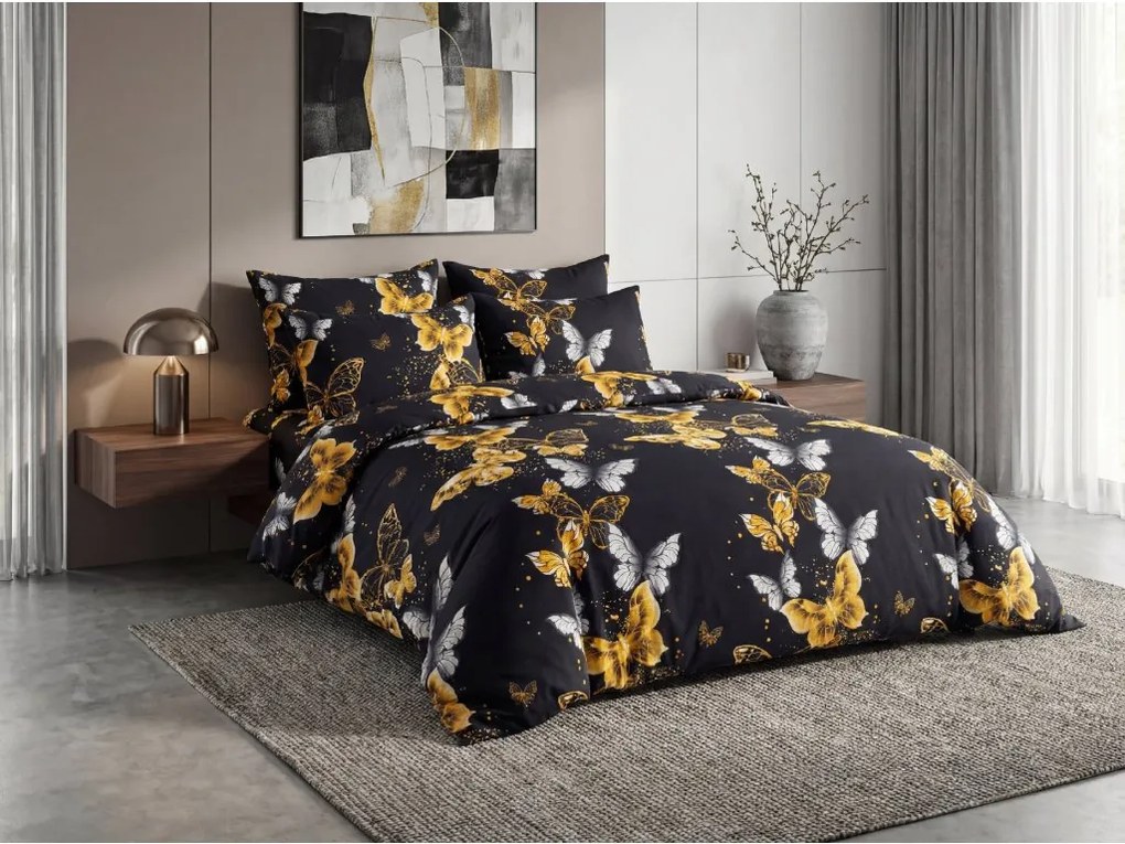Obliečky z mikrovlákna GOLD BUTTERFLY čierne Rozmer obliečky: 2 ks 70 x 90 cm | 200 x 220 cm