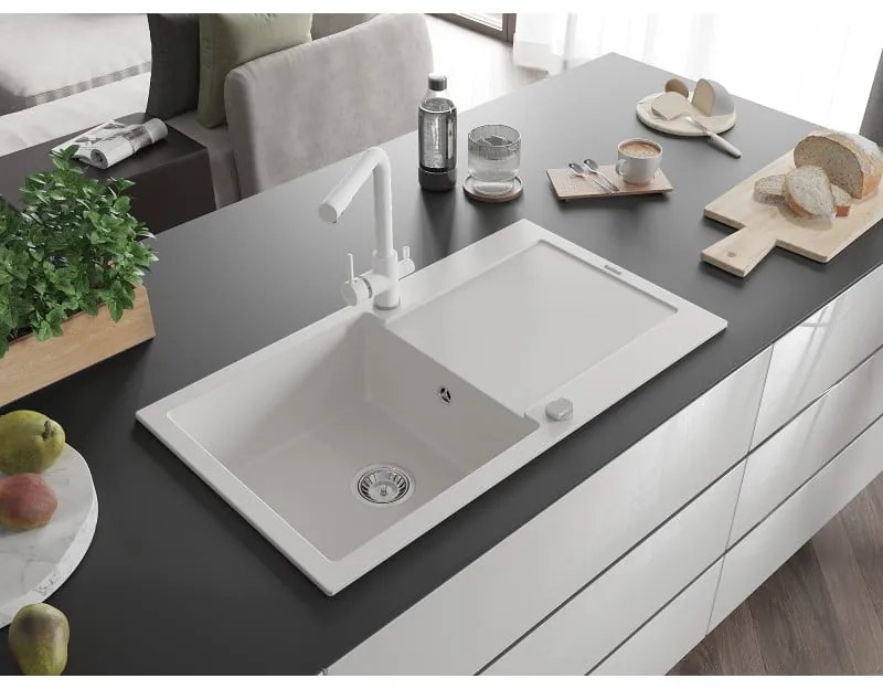 Mexen Leo, drez granitový 900x500x190 mm, 1-komorový a biela batéria Duero, biela, 6501-20-671600-20