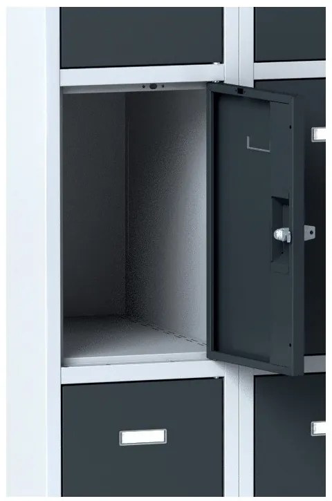 Alfa 3 Šatníková skrinka s úložnými boxami, 8 boxov, 1800 x 600 x 500 mm, otočný zámok, tmavosivé dvere