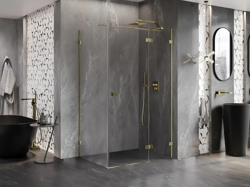 Mexen Lunar T, výklopný sprchový kút pravý 110 x 70 cm, 8mm číre sklo, zlatý profil, 834T-110-070-50-00-P