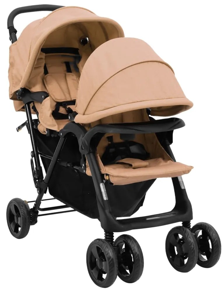 Tandemový kočík pre dvojičky sivohnedý oceľový 10349